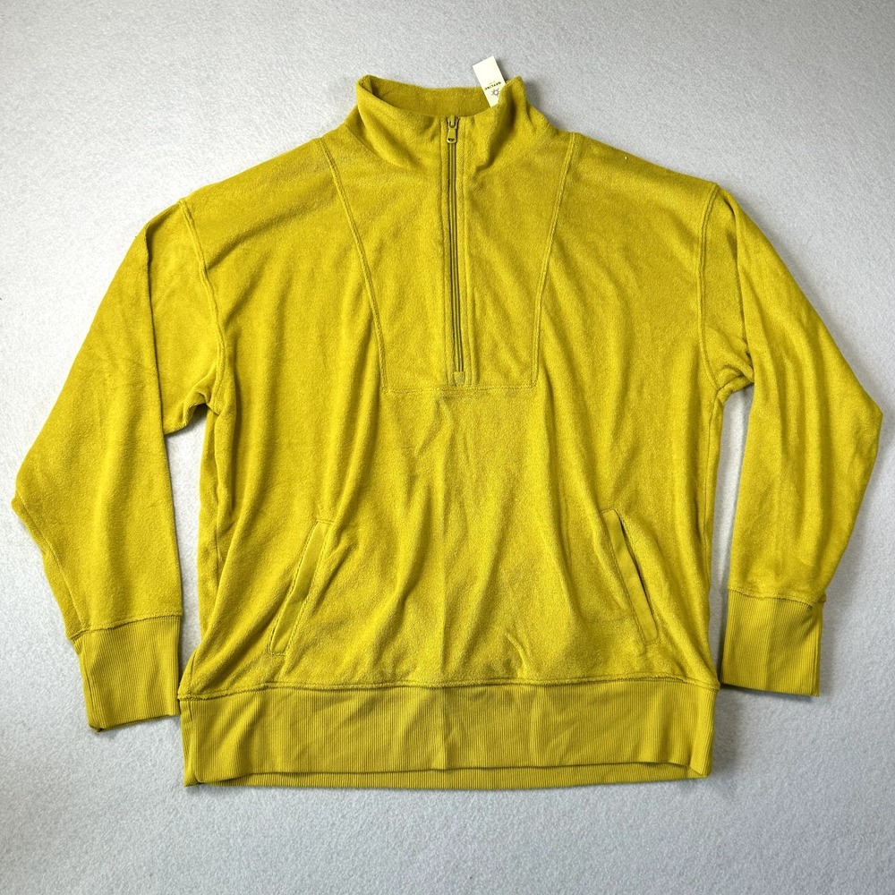 Aerie‎ Offline Sweatshirt Womens M Yellow Terry Cloth Quarter Zip Oversized NWT